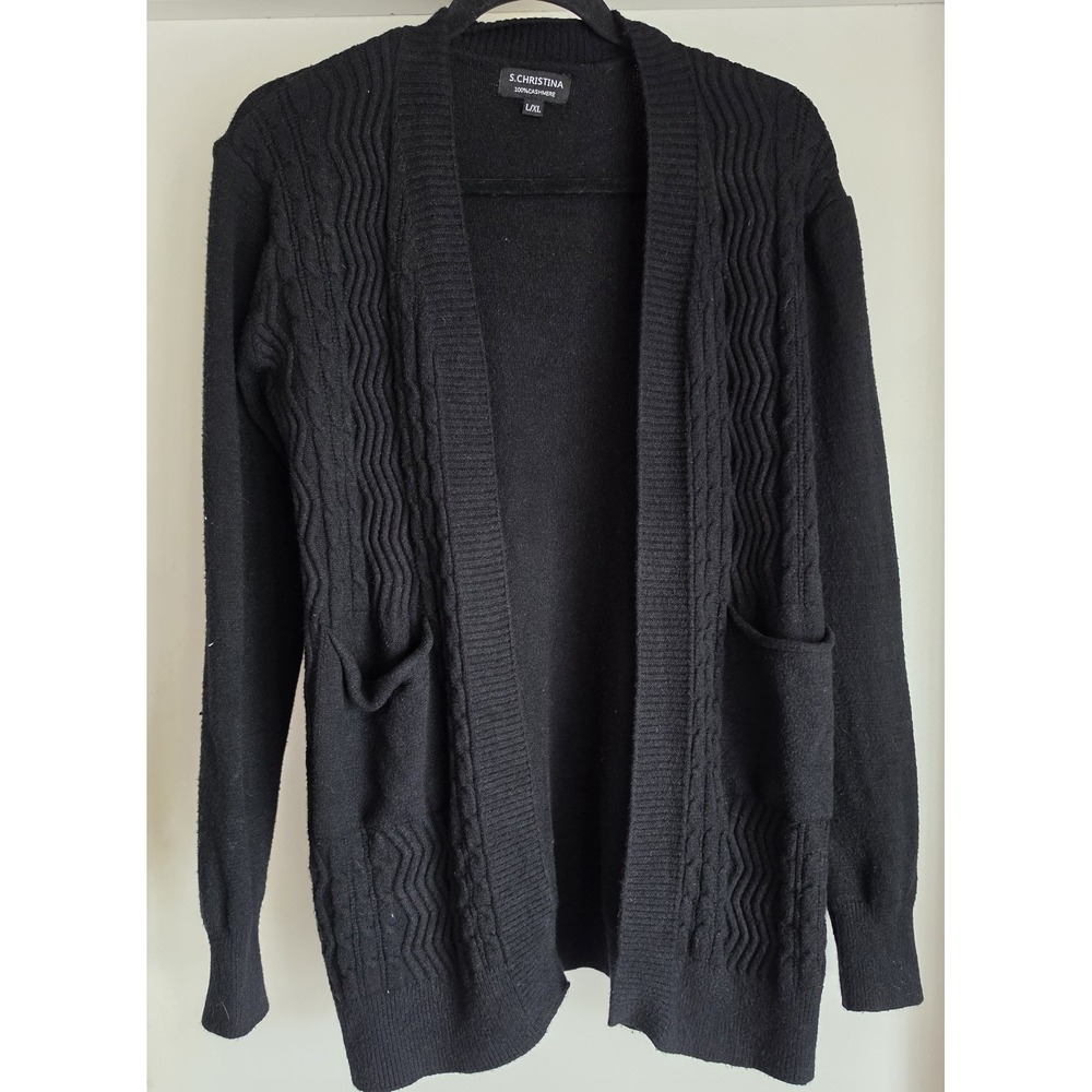 S. Christina Women's Cashmere Cardigan L/XL Black Long Sleeve Sweater Luxury